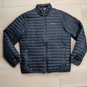 Eddie Bauer Puffer Jacket Mens Medium Full Zip EB650 Down Wide Channel Hooded
